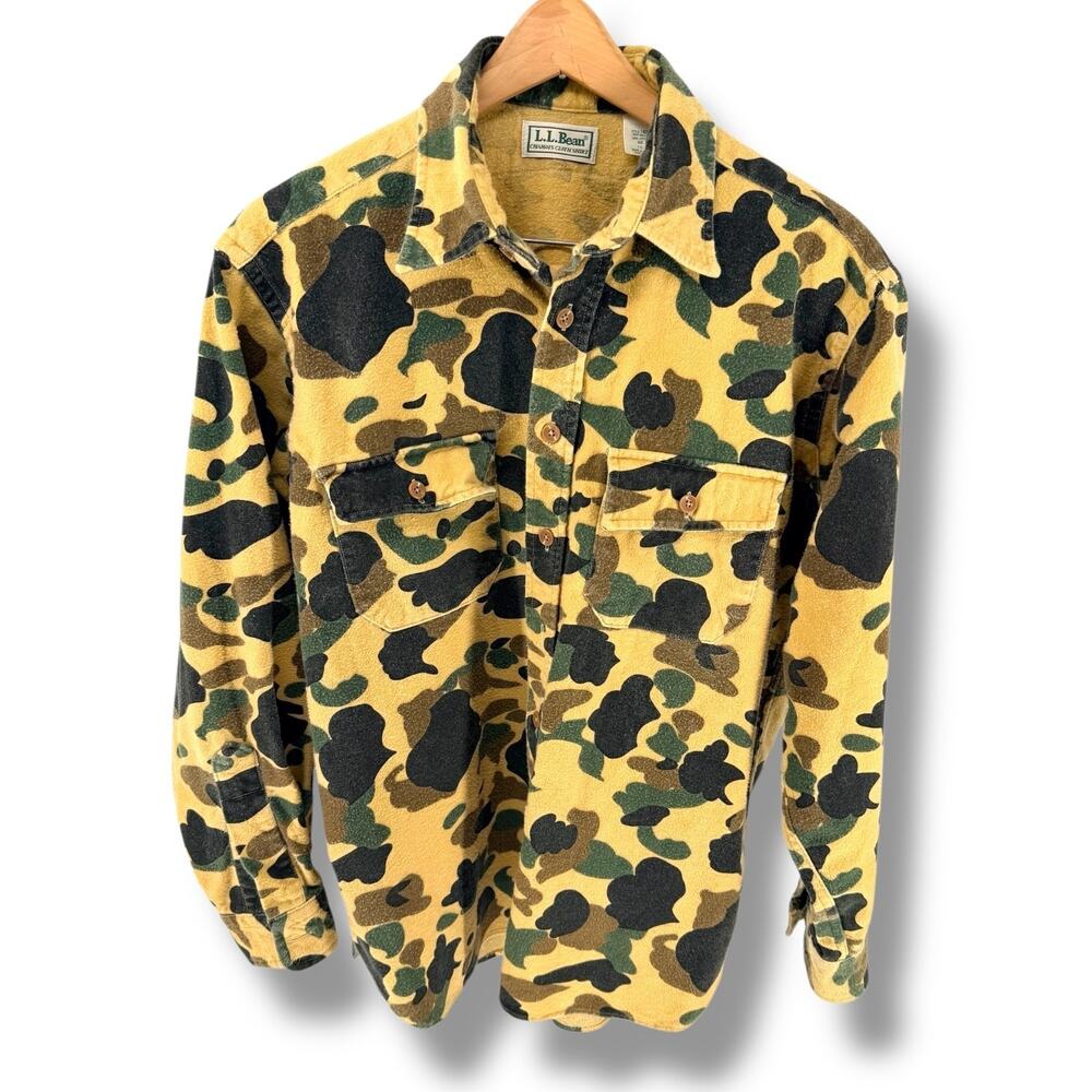 LL Bean Chamois Cotton Duck Camo Shirt Sz M 80s USA Woodsy Gorpcore  Cabincore